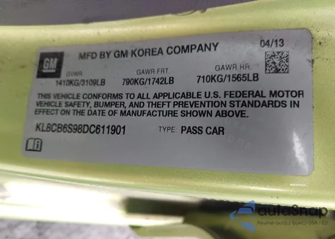 2013 Chevrolet Spark Ls Auto from USA, damaged, VIN KL8CB6S98DC611901